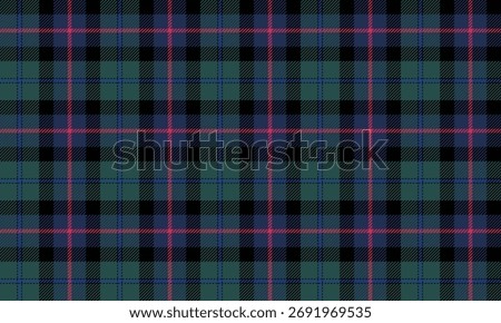 Seamless plaid pattern in green, blue, pink, and black for designing clothes, skirts, pants, and dresses. Add a stylish touch to every fashion look.