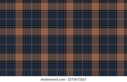 Seamless plaid pattern, green, orange, black, for designing clothes, skirts, blankets, tablecloths, or decorative fabrics, vector illustration.