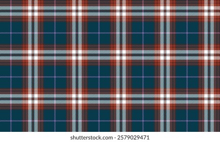 Seamless plaid pattern, green, orange, white, purple, suitable for designing clothes, skirts, and pants, giving a bright, lively feel. Vector illustration.