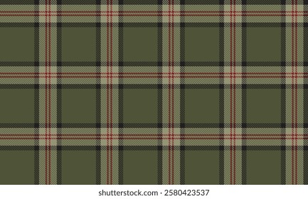 Seamless plaid pattern, green, red, black for clothing design such as skirts and pants, create a classic look with style and contemporary charm, vector illustration.