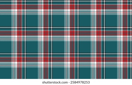 Seamless plaid pattern, green, red, white, and black tones, perfect for designing skirts and pants, giving a classic and fresh look for any occasion.