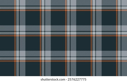 Seamless plaid pattern, green, white, orange, for designing clothes, skirts, pants, aprons, tablecloths, blankets or decorative fabrics. Vector illustration.
