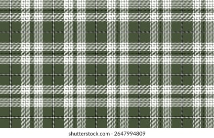 Seamless plaid pattern, green, white, black, classic design, suitable for designing clothes, skirts, pants, shirts, tablecloths, blankets, adding a modern and elegant look.
