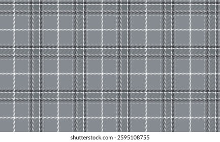 Seamless plaid pattern, grey, black, white, simple, elegant, suitable for designing clothes, skirts, pants, giving a classic and modern feel, vector illustration.