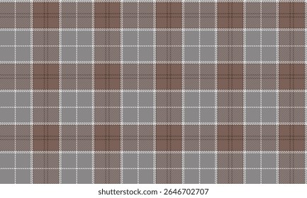 Seamless plaid pattern, grey, brown, white, simple and elegant, suitable for designing clothes, skirts, pants, casual wear, easy to use, adjustable size, vector illustration.