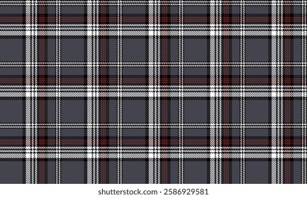 Seamless plaid pattern, grey, white, red, suitable for designing clothes, skirts, pants, creating a modern and stylish look, vector illustration.