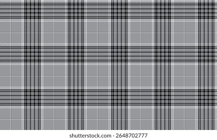 Seamless plaid pattern, grey, white, black, suitable for textile design, clothing, skirts, pants, suits, dresses and other fashion items, vector illustration.