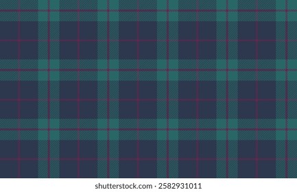 Seamless plaid pattern, mix of colors of blue, green, and purple, designed to create a unique and stylish skirt and pants outfit, vector illustration.