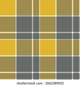 Seamless plaid pattern in mustard yellow, dark grey and white. 