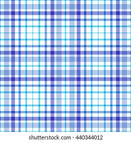 Seamless plaid pattern. Nautical color stripes in blue on white.