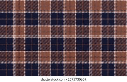 Seamless plaid pattern, navy blue, brown, for designing clothes, skirts, aprons, vector illustration.