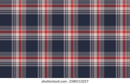 Seamless plaid pattern, navy blue, cream, orange, suitable for designing clothes, skirts, pants, presenting classic and modern, vector illustration.