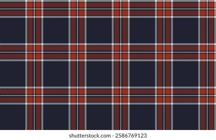 Seamless plaid pattern, navy blue, orange, white, for use in designing clothes, skirts or pants, adding style and distinction to your fashion.