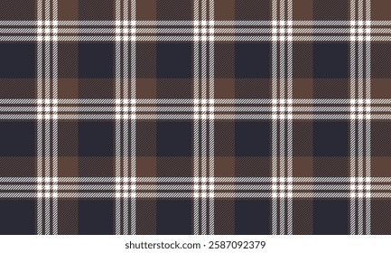 Seamless plaid pattern, navy blue, brown, white, suitable for designing clothes such as skirts, pants, giving a classic and elegant look.