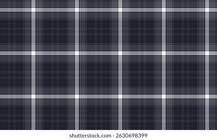 Seamless plaid pattern, navy blue, white, dark gray, suitable for textile and clothing design such as skirts, pants, adding a simple but powerful charm, vector illustration.