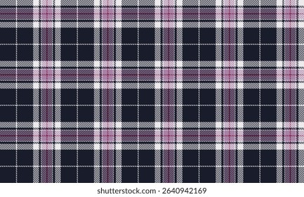 Seamless plaid pattern, navy blue, purple, white for textile and clothing design, skirt, pants, casual wear, apron, add charm to any style, vector illustration.