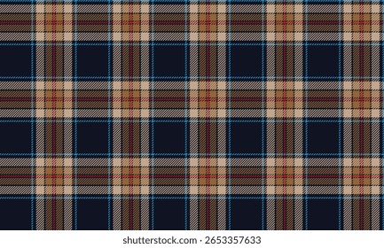 Padrão xadrez sem costura, azul marinho, bege, amarelo, vermelho, dá uma sensação clássica e animada, adequado para design têxtil, roupas, saias ou calças, adicionando uma identidade contemporânea elegante.