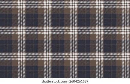 Seamless plaid pattern, navy, brown, white, perfectly combined, suitable for designing clothes such as skirts or pants, giving a charming and classy look, vector illustration.