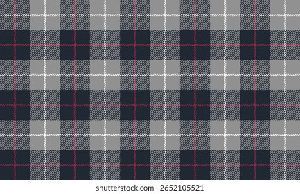Padrão de xadrez sem costura, azul marinho, cinza, vermelho para design de roupas de moda, saias, calças e vários tecidos com um estilo fresco, simples, ilustração vetorial.