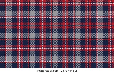 Seamless plaid pattern, navy, red, gray, white, perfect mix and match for clothing design such as skirts and pants, vector illustration.