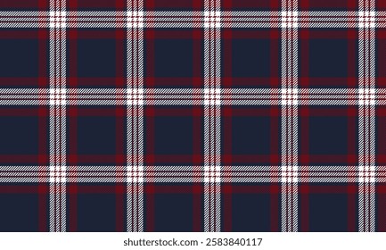 Seamless plaid pattern, in navy, red, and white, perfect for designing clothes, skirts, pants, adding a classic and modern touch to any style.