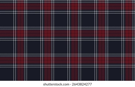 Seamless plaid pattern, navy, red, white, classic style, elegant look, for textile and clothing design, skirt, pants, dress, stylish casual wear, vector illustration.