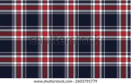 Seamless plaid pattern, navy, red, white, with classic and modern, suitable for designing clothes, skirts and pants, adding uniqueness to every look, vector illustration.