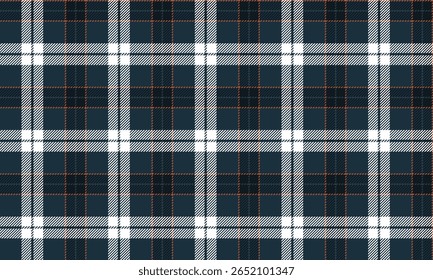 Padrão xadrez contínuo, azul marinho, branco, laranja, simples e elegante design moderno para design de moda, roupas, saias, calças, camisas, bolsas, ilustração vetorial.