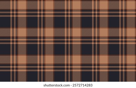 Seamless plaid pattern, navy, yellow, brown, for designing clothes, skirts, blankets, or decorative fabrics, vector illustration.