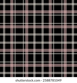 Seamless plaid pattern in neutral tones. Classic checkered design with subtle pink accents. Perfect for backgrounds, textiles, and design projects.