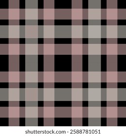 Seamless plaid pattern in neutral tones. Classic checkered design with subtle pink accents. Perfect for backgrounds, textiles, and design projects.