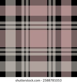 Seamless plaid pattern in neutral tones. Classic checkered design with subtle pink accents. Perfect for backgrounds, textiles, and design projects.