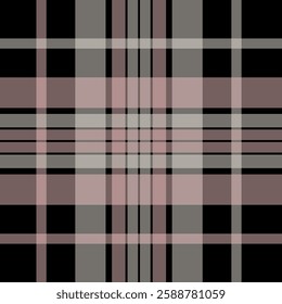 Seamless plaid pattern in neutral tones. Classic checkered design with subtle pink accents. Perfect for backgrounds, textiles, and design projects.