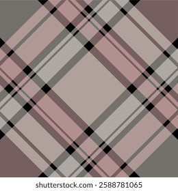 Seamless plaid pattern in neutral tones. Classic checkered design with subtle pink accents. Perfect for backgrounds, textiles, and design projects.