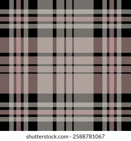 Seamless plaid pattern in neutral tones. Classic checkered design with subtle pink accents. Perfect for backgrounds, textiles, and design projects.