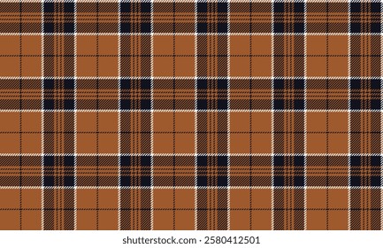 Seamless plaid pattern, orange, black, white, suitable for designing clothes such as skirts and pants, modern and striking, vector illustration.