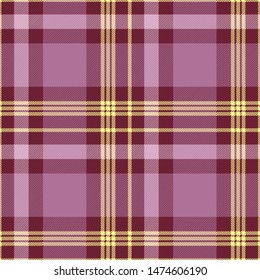 Seamless plaid pattern in orchid purple, maroon, pale lavender and golden cream.