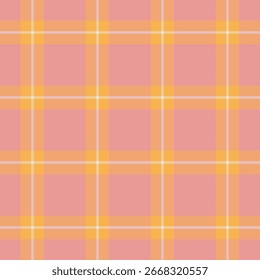 Seamless plaid pattern in pastel pink and yellow. Versatile background for textile design, wrapping paper, fabric prints, and retroinspired projects.