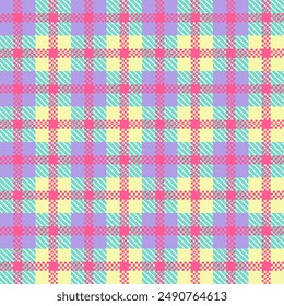 Seamless plaid pattern, pastel tones, yellow, purple, light blue, cut with royal pink lines