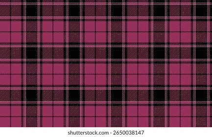 Padrão xadrez sem costura, rosa, preto, linhas brancas, perfeito para design de moda, vestidos, saias, camisas e tecidos modernos, ilustração vetorial.