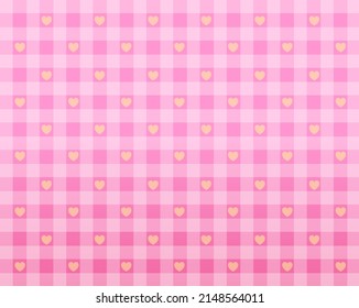 Seamless plaid pattern and pink gradient hearts