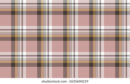 Seamless plaid pattern, pink, white, brown, yellow for designing clothes, skirts, pants or other textiles, adding a modern and unique charm, vector illustration.