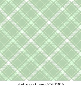 Seamless plaid pattern print. Checkered fabric texture background in shades of soft pastel green and white. 