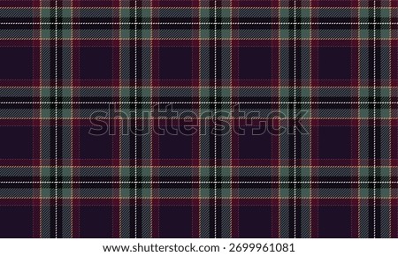 Seamless plaid pattern in purple, green, black, and white. Perfect for designing clothes, skirts, pants, dresses, suits, or blankets for a unique and striking look.