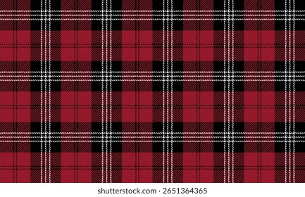 Seamless plaid pattern, red, black, white for designing clothes, skirts, pants, shirts, dresses, pajamas, scarves, tablecloths and home decor, vector illustration.