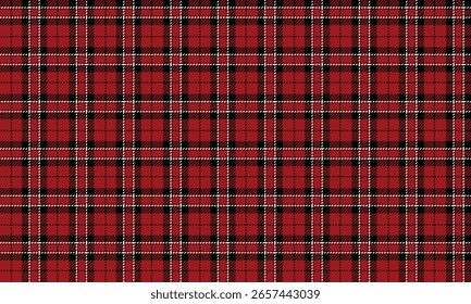 Seamless plaid pattern, red, black, white, classic and distinctive design, suitable for clothing design such as skirts, pants, dresses, emphasizing elegance and modernity.
