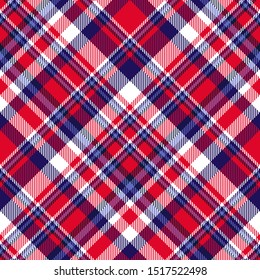 Seamless plaid pattern in red, blue and white. 