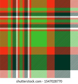 Seamless plaid pattern in red, green and white. 