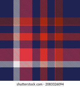 Seamless plaid pattern in red, white and navy. All over classic fabric print.