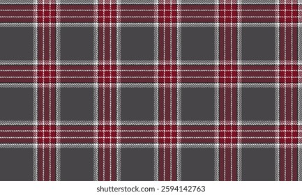 Seamless plaid pattern, red, white, on a dark grey background for a skirt or pants outfit that gives a striking look for fashion or textile design.